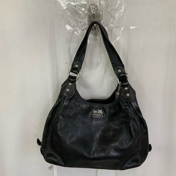 Coach Woman Black Leather Madison Maggie 3 Section Hobo Shoulder Tote Bag 14336 - Picture 5 of 17
